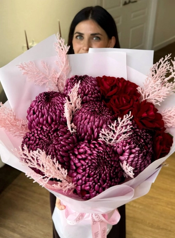 Букет из роз и хризантем «Закатное солнце» от интернет-магазина цветов в 