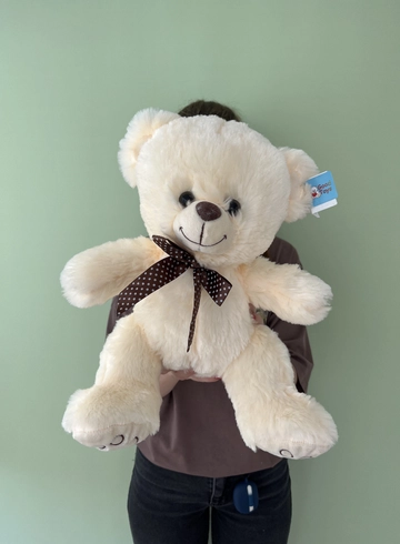 Белый мишка с коричневым бантиком от интернет-магазина цветов в 